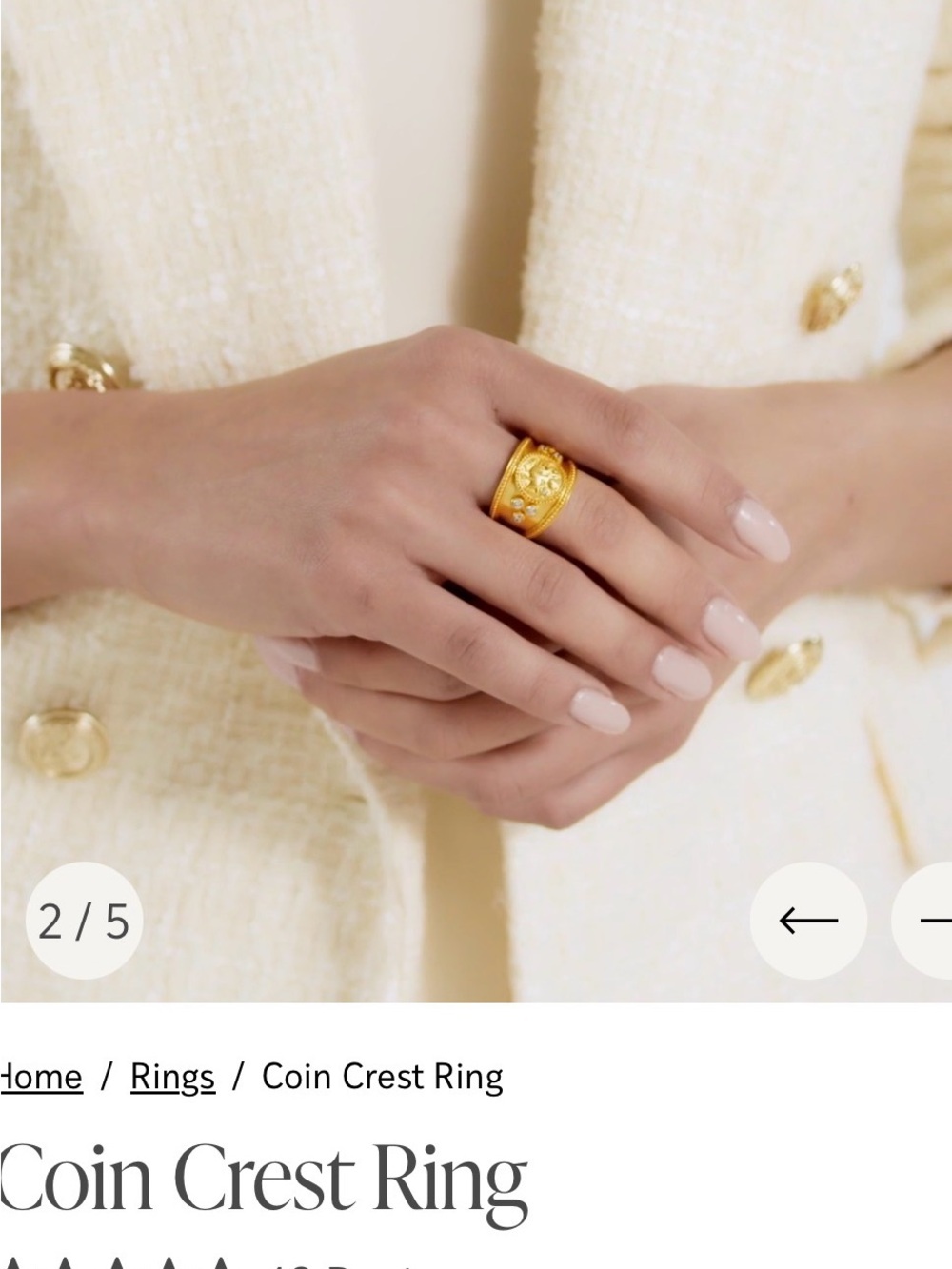 NWOT one size Julie Vos Gold Coin Accent Ring with Crystal Stones